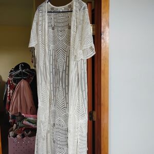 White Sheer Patterned Kimono